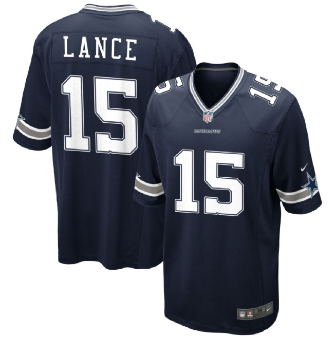 Men's Dallas Cowboys #15 Trey Lance Navy Stitched Football Game Jersey - Click Image to Close